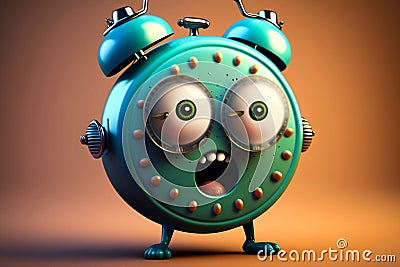 Cute Cartoon Alarm Clock Character, generative Ai Stock Photo