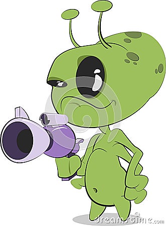 Alien with Ray Gun Vector Illustration