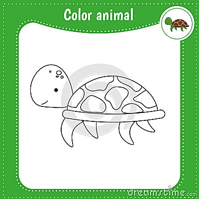 Cute cartoon animal - coloring page for kids. Color turtle Vector Illustration