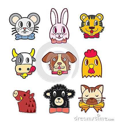 Cute cartoon animal head Vector Illustration