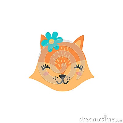 Cute cartoon animal head. Baby fox vector illustration Vector Illustration