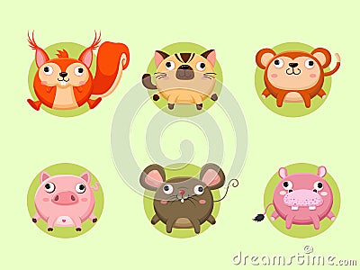 Cute cartoon animals collection. Vector Illustration With Cartoon Style Funny Animal Vector Illustration