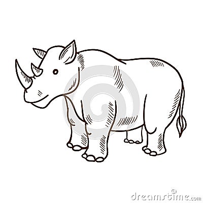 Cute cartoon animals. Cute funny rhinoceros. Zoo and nature animals. Vector Illustration