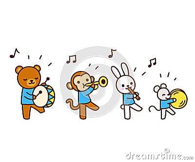 Cute cartoon animals playing music Vector Illustration