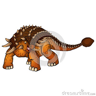 Cute cartoon ankylosaurus. Isolated illustration of a cartoon dinosaur. Vector Illustration