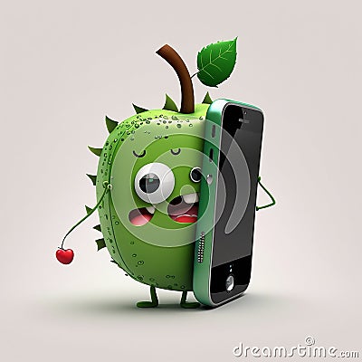 A cute cartoon apple phone character Ai generative Stock Photo