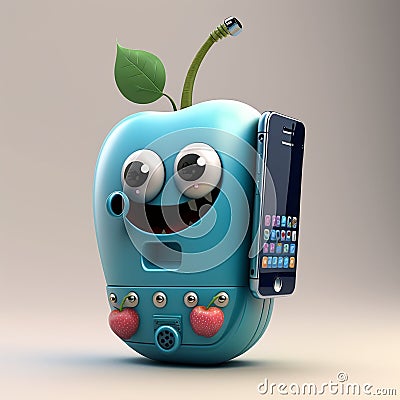 A cute cartoon apple phone character Ai generative Stock Photo