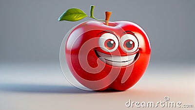 cute cartoon apple red fun food vitamin adorable poster Stock Photo