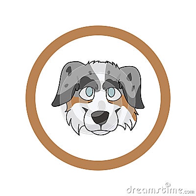 Cute cartoon Australian Shepherd face in circle dog vector clipart. Pedigree kennel doggie breed for kennel club Vector Illustration