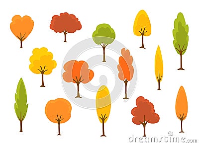 Cute cartoon autumn fall trees collection Vector Illustration