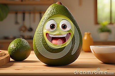 cute cartoon avocado kitchen comic emotion poster smile cheerful funny concept delicious Stock Photo