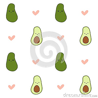 Cute cartoon avocado seamless pattern background illustration Vector Illustration