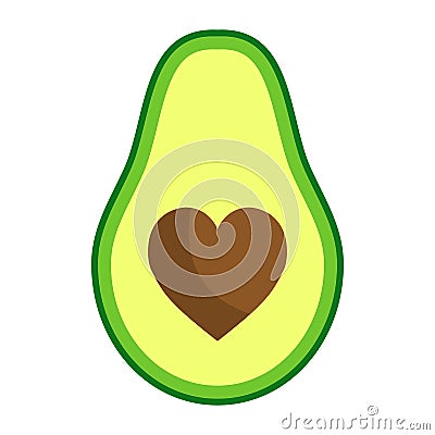 Cute cartoon avocado withh heart isolated on the white background Vector Illustration