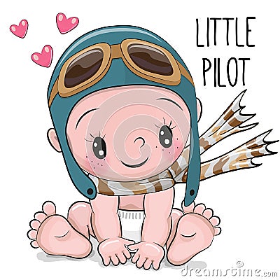 Cute Cartoon Baby boy in a pilot hat Vector Illustration