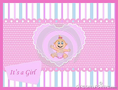 Cute cartoon baby girl card Vector Illustration