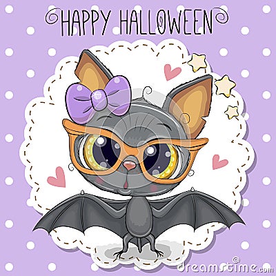 Cute Cartoon Bat with glasses Vector Illustration