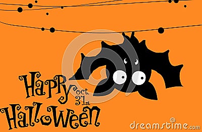 Cute cartoon bat. Happy Halloween card. Flat design. Stock Photo