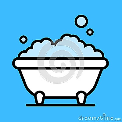 Cute cartoon bathtub with a bubble bath Vector Illustration