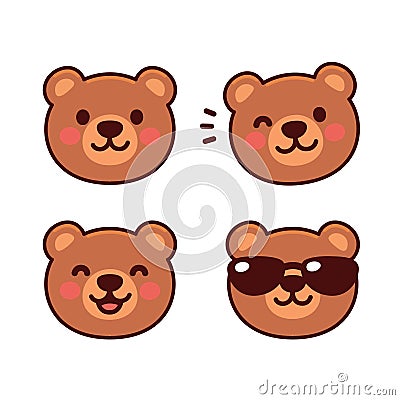 Cute cartoon bear face set Vector Illustration