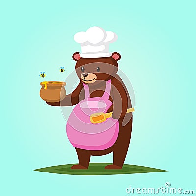 Cute cartoon Bear with Honey Vector illustration Cartoon Illustration