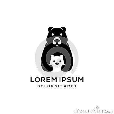 Cute cartoon of bear mom and baby bear in black and white logo icon vector illustration Vector Illustration