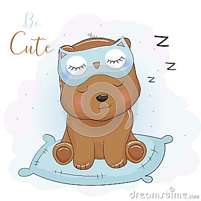 Cute cartoon bear sleeping with eye mask Vector Illustration