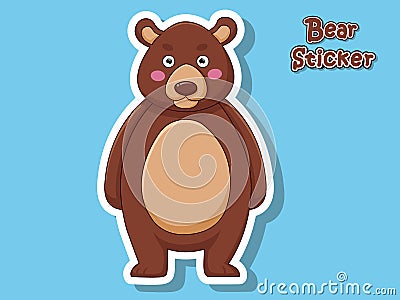 Cute Cartoon Bear Sticker. Vector Illustration With Cartoon Style Funny Animal. Vector Illustration