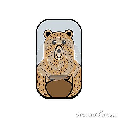 Cute cartoon bearwith barrel of honey Vector Illustration