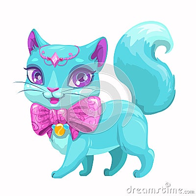 Cute cartoon beautiful princess cat. Vector Illustration