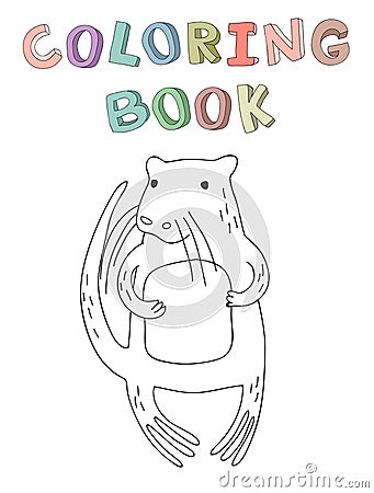 Cute cartoon beaver character, contour vector illustration for coloring book in simple style. Vector Illustration