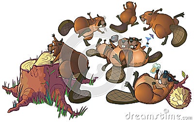 Cute Cartoon Beavers Party Vector Cartoon Clip Art Vector Illustration