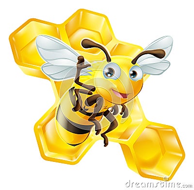 Cute Cartoon Bee and Honeycomb Vector Illustration