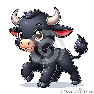 Cute cartoon black bull isolated on a white background, suitable for making stickers and illustrations 3 Cartoon Illustration