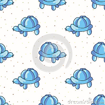 Cute cartoon blue boys balloon animal turtle background. Hand drawn glossy inflatable for party celebration home decor Vector Illustration