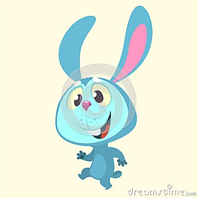 Cute cartoon blue bunny rabbit character dancing. Vector illustration of a rabbit icon isolated on white Vector Illustration