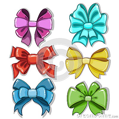 Cute cartoon bows of different shapes and colors Stock Photo