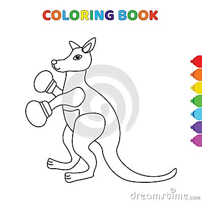 Cute cartoon boxer kangaroo coloring book for kids. black and white vector illustration for coloring book. boxer kangaroo concept Vector Illustration