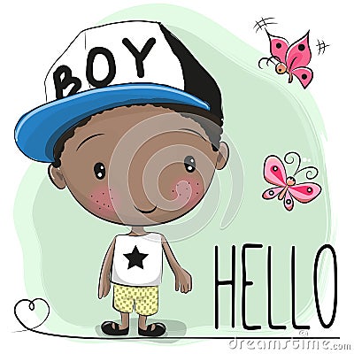 Cute Cartoon Boy and butterfly Vector Illustration