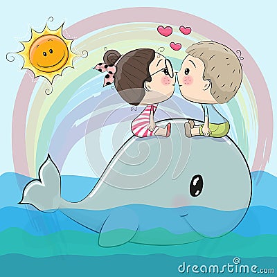 Cute Cartoon boy and girl are kissing Vector Illustration