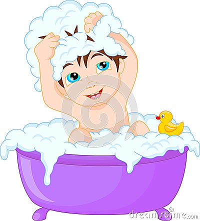 Cute cartoon boy having bath Vector Illustration