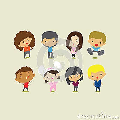 Cute cartoon boys and girls. Vector clip art illustration Vector Illustration