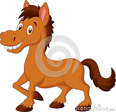 Cute cartoon brown horse Vector Illustration