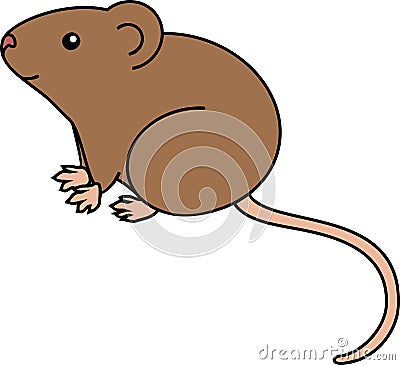 Cute cartoon brown house mouse on white background Stock Photo