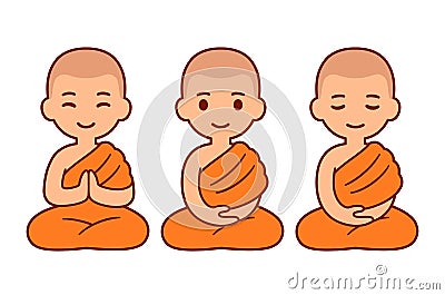 Cute cartoon Buddhist monks Vector Illustration