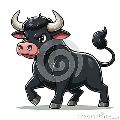 Cute cartoon black bull isolated on a white background, suitable for making stickers and illustrations 6 Cartoon Illustration