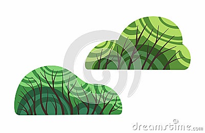 Cute cartoon bushes isolated on white background vector. Decorative nice elegant shrubs stock flat style illustration. Vector Illustration