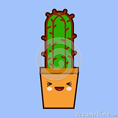 Cute cartoon cactus icon with funny face in pot kawaii plant character . Flat design Vector Vector Illustration