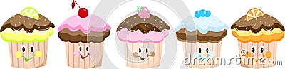 Cute cartoon cakes set of eyes Vector Illustration