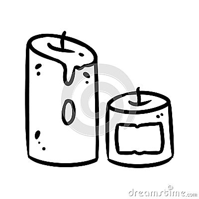 Cute cartoon candles doodle image. Hygge time logo. Media highlights graphic symbol Vector Illustration