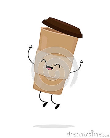 Cute cartoon cardboard coffee cup Vector Illustration